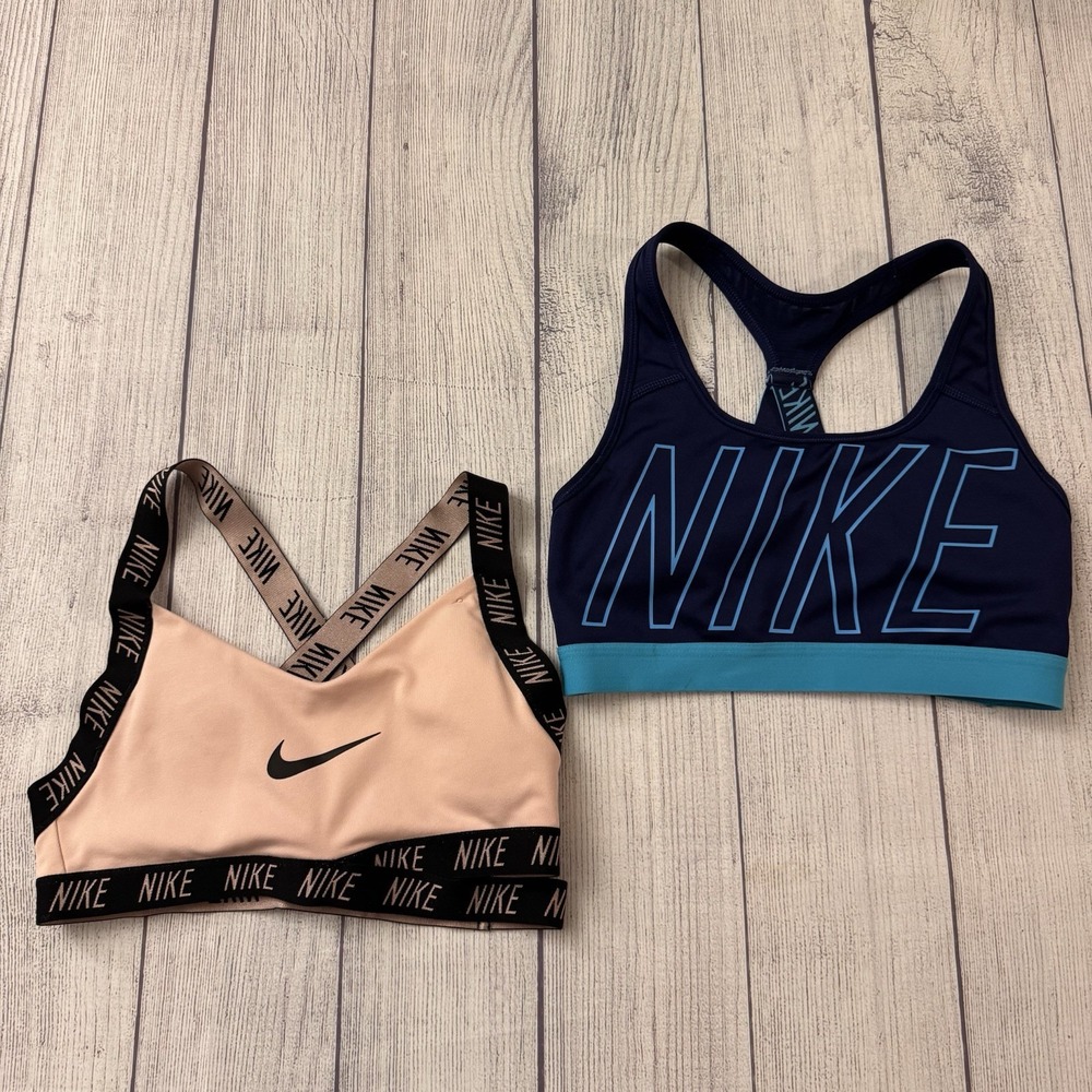 Nike Dri-FIT Sports Bra Lot Women's L Pink Navy Racerback Padded Workout